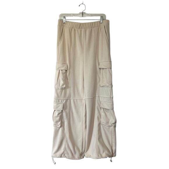 Lazy Sunday Cargo Jogger Sweatpants Women L Ivory Drawstring Waist Comfort - Picture 1 of 7